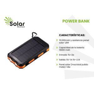 power bank con panel solar, batería portátil con panel solar, cargador portátil